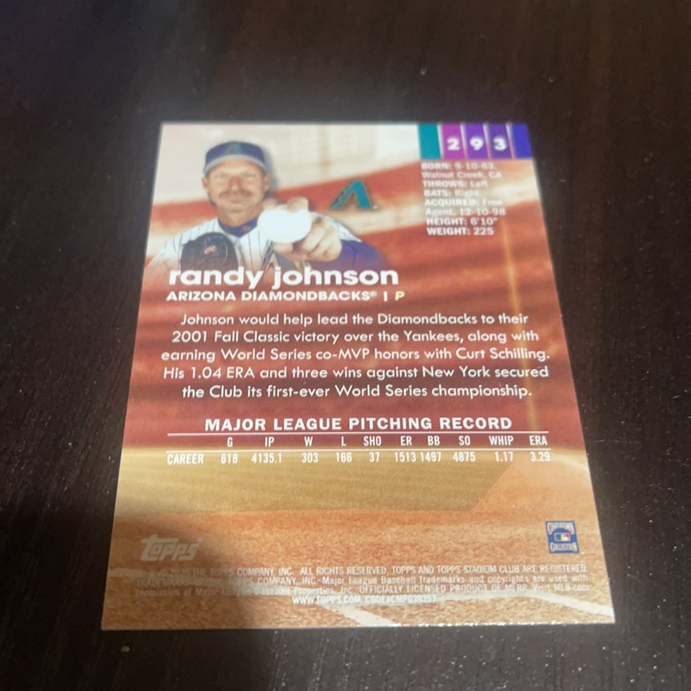 Randy Johnson Baseball Card! - Picture 2 of 2